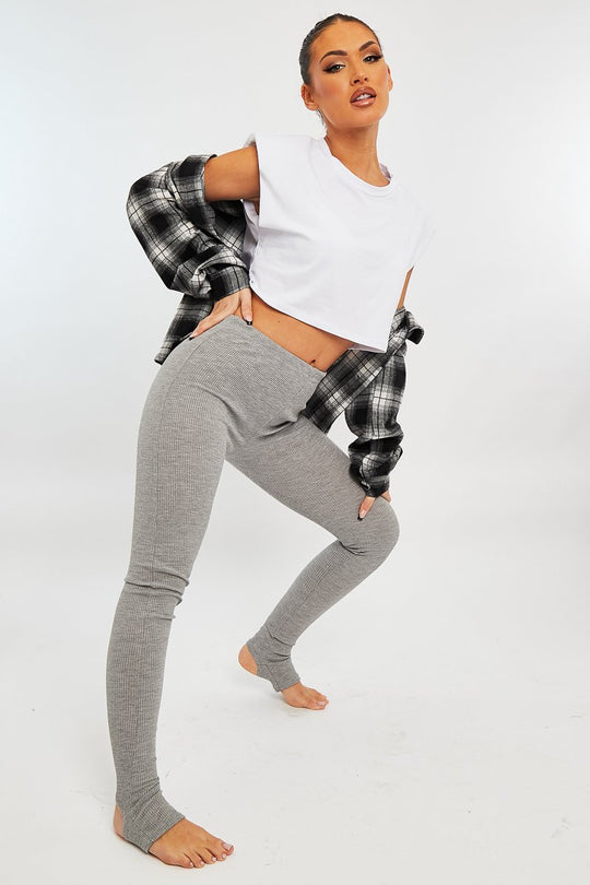 Light Grey Ribbed Fabric Stirrup Leggings - Jayne