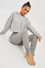 Light Grey Ribbed Ruched Ankle Leggings - Hollyann-Leggings
