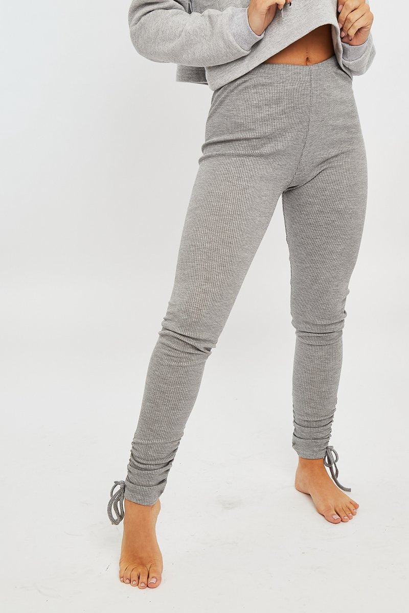 Light Grey Ribbed Ruched Ankle Leggings - Hollyann-Leggings