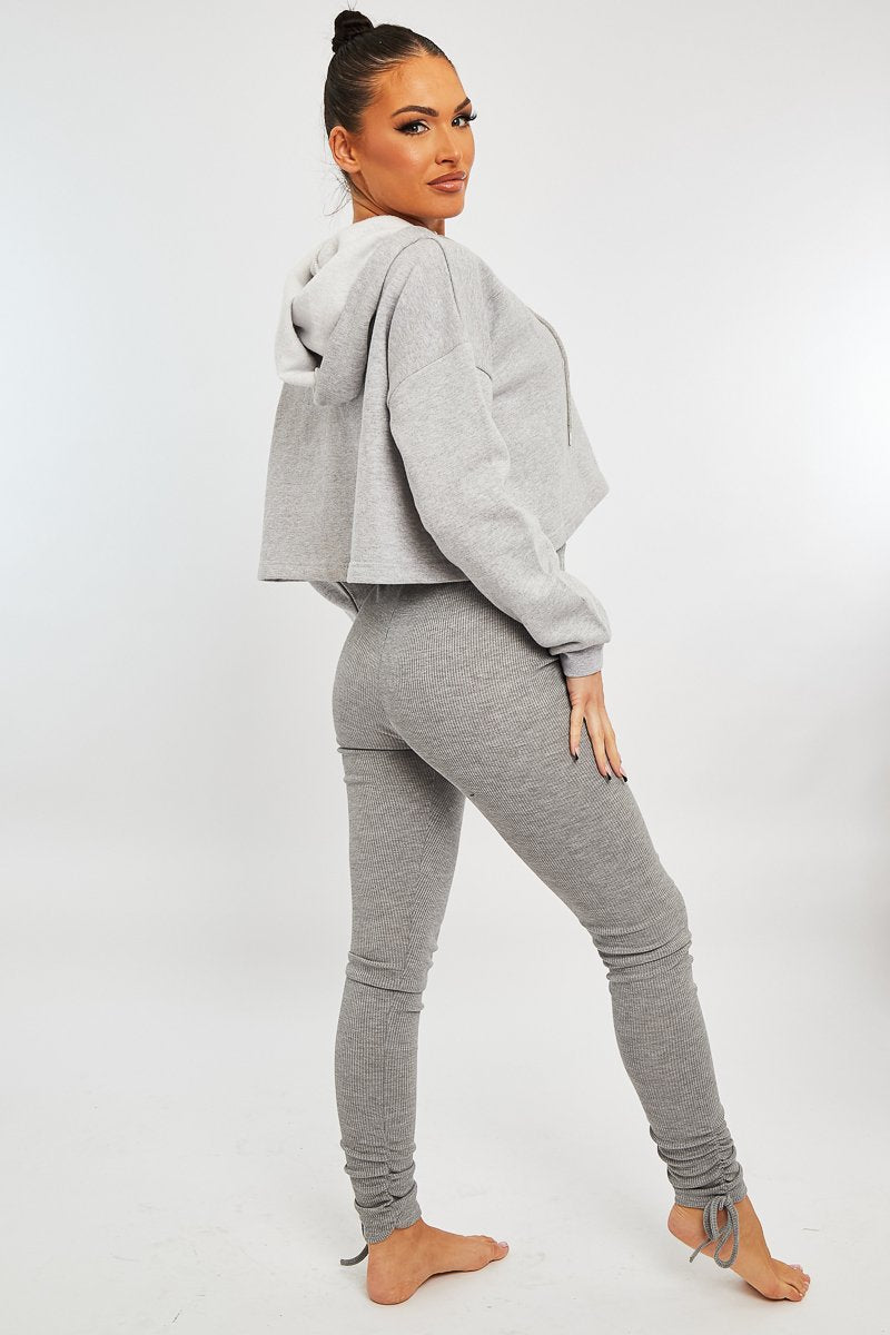 Light Grey Ribbed Ruched Ankle Leggings - Hollyann-Leggings