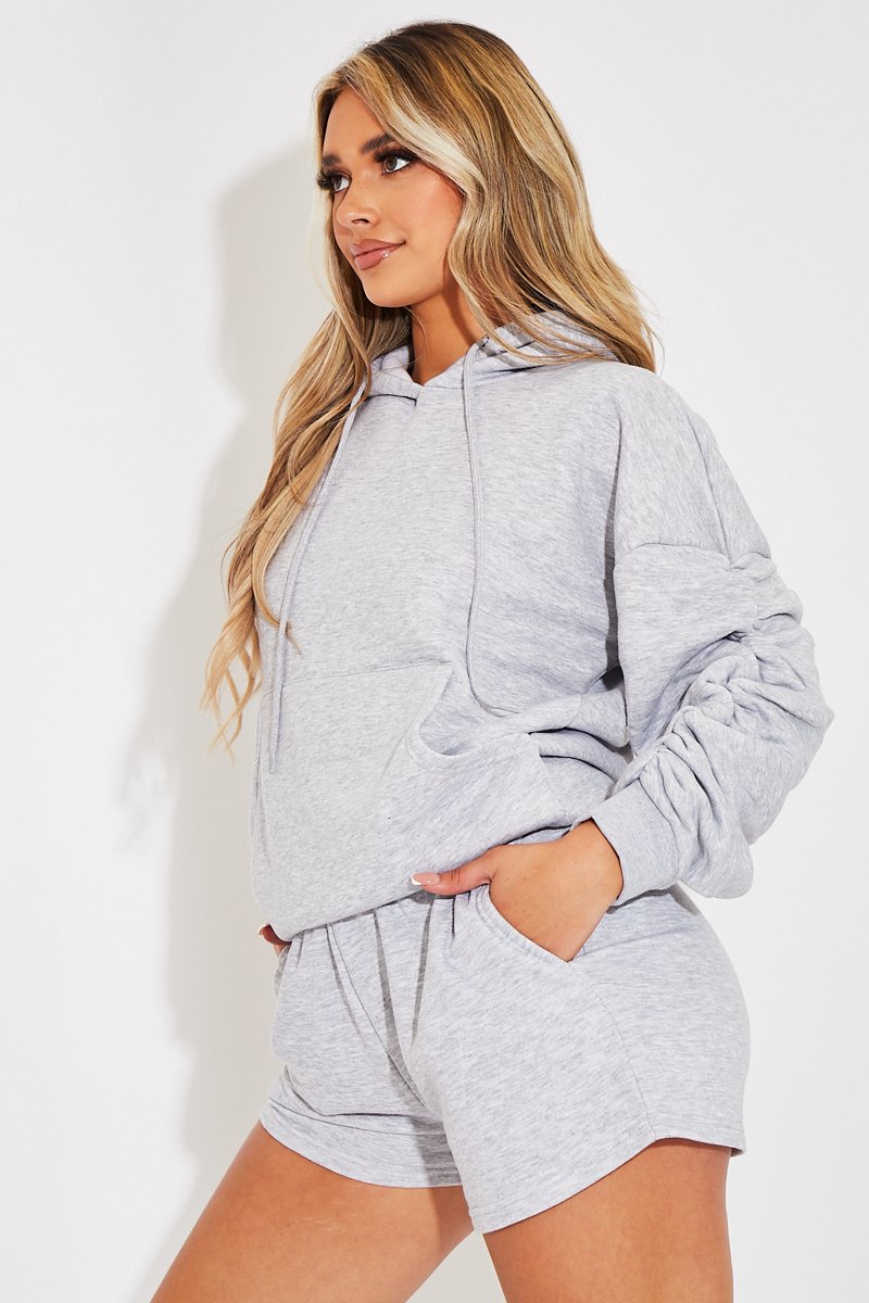 Light Grey Ruched Sleeve Oversized Hoodie - Dezi-Hoodies