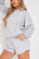 Light Grey Ruched Sleeve Oversized Hoodie - Dezi-Hoodies