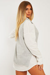 Light Grey Shirt Insert Knit Vest Top - Caris-Tops