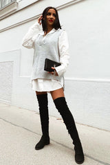 Light Grey Shirt Insert Knit Vest Top - Caris-Tops