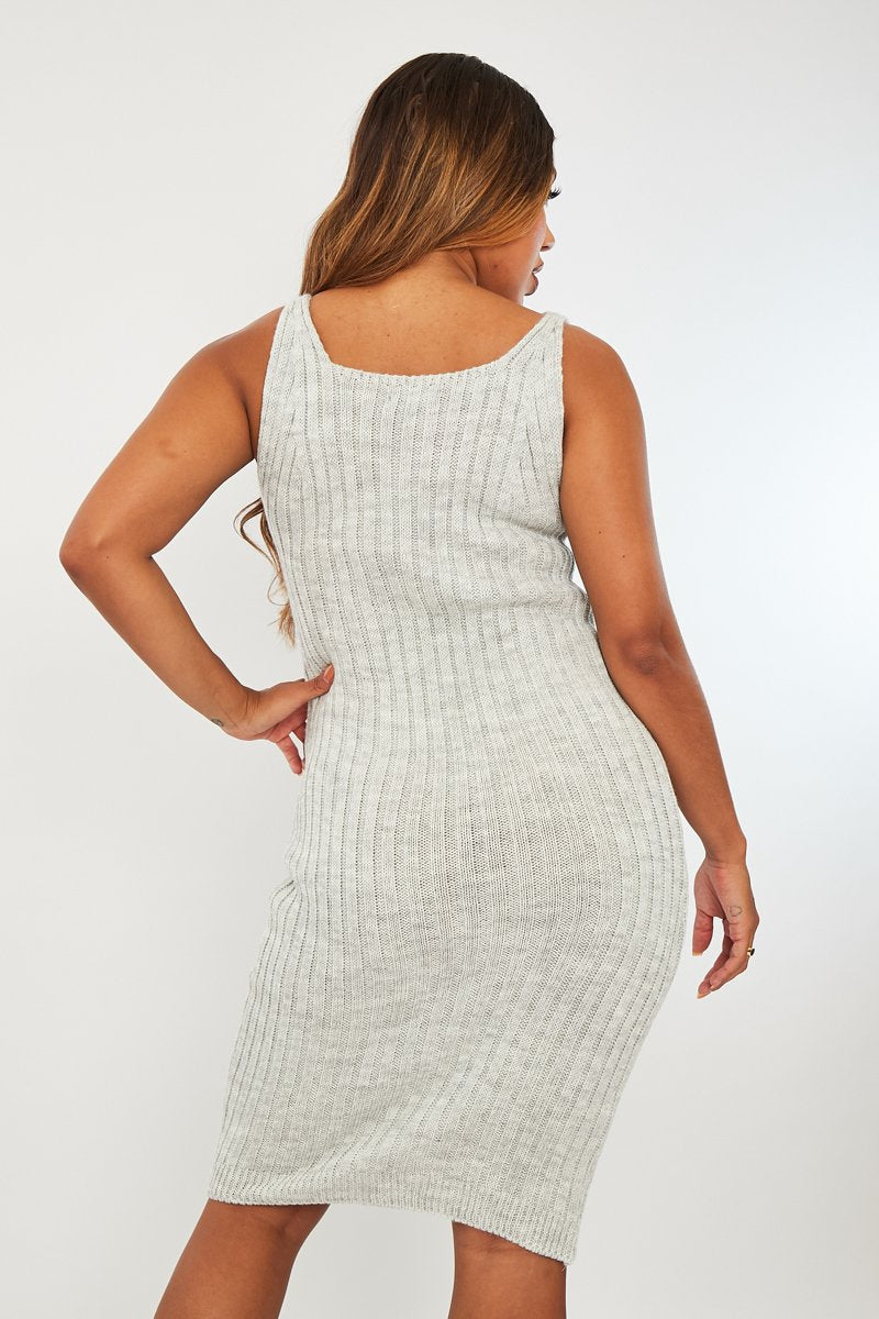 Light Grey Strappy Knit Midi Dress - Graciella-Dresses