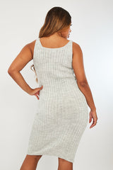 Light Grey Strappy Knit Midi Dress - Graciella-Dresses