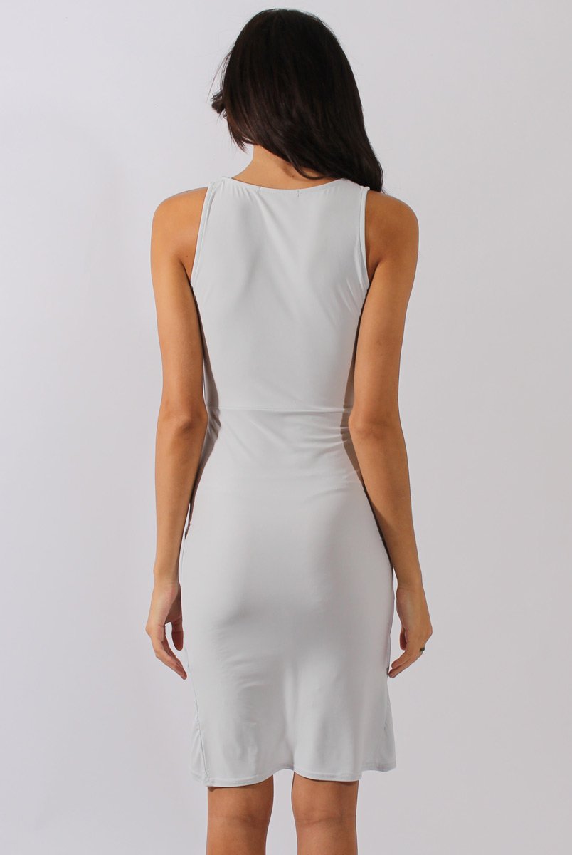 Light Grey Tie Knot Front Slinky Dress - Robin-Dresses