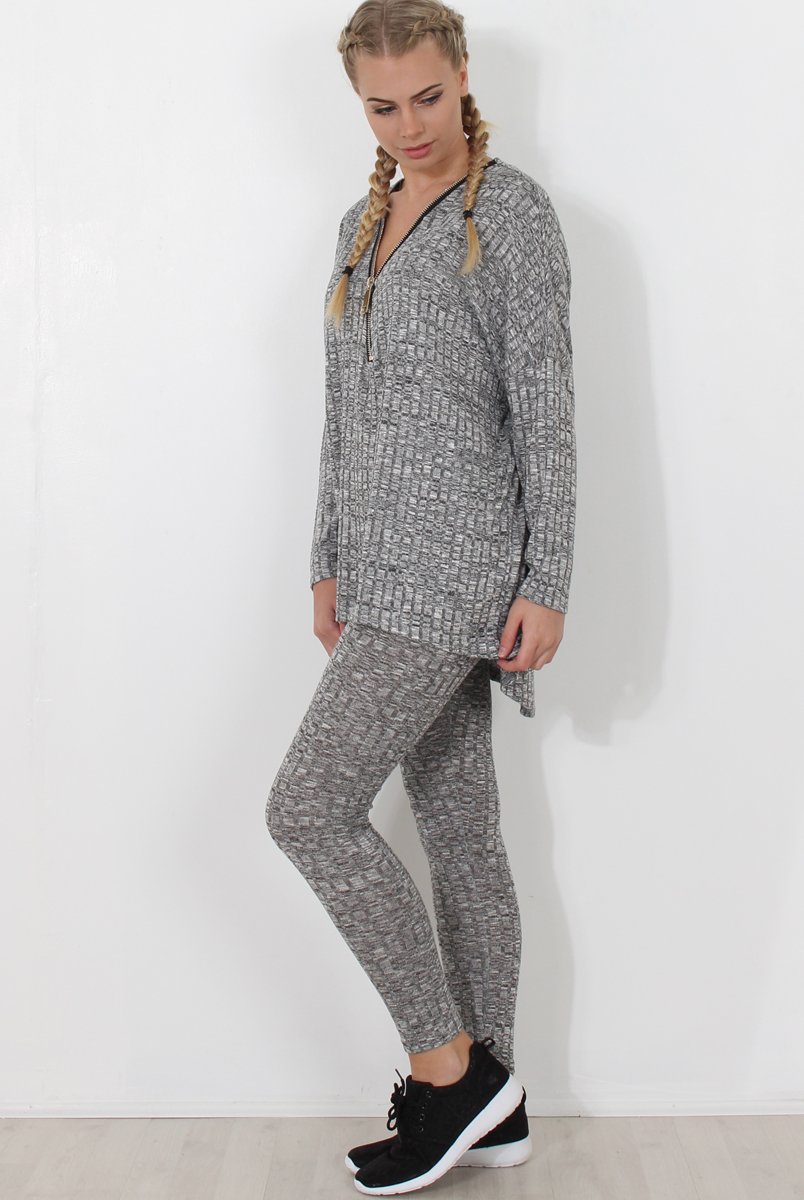 Light Grey V Neck Loungewear Set - Charlene-Loungewear
