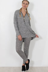 Light Grey V Neck Loungewear Set - Charlene-Loungewear