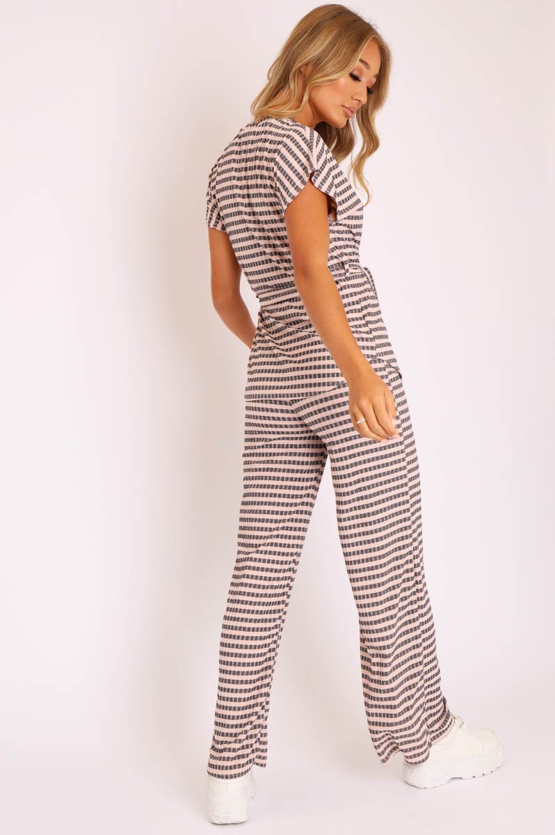 Light Pink Black Stripe Wide Leg Belted Top Co-ord - Dolly-Co-ords