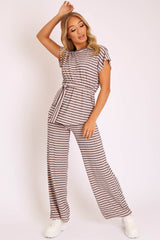 Light Pink Black Stripe Wide Leg Belted Top Co-ord - Dolly-Co-ords