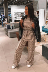 Light Pink Black Stripe Wide Leg Belted Top Co-ord - Dolly-Co-ords