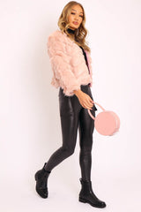 Light Pink Cropped Faux Fur Jacket - Gwen-Faux Fur