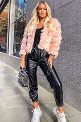 Light Pink Cropped Faux Fur Jacket - Gwen-Faux Fur