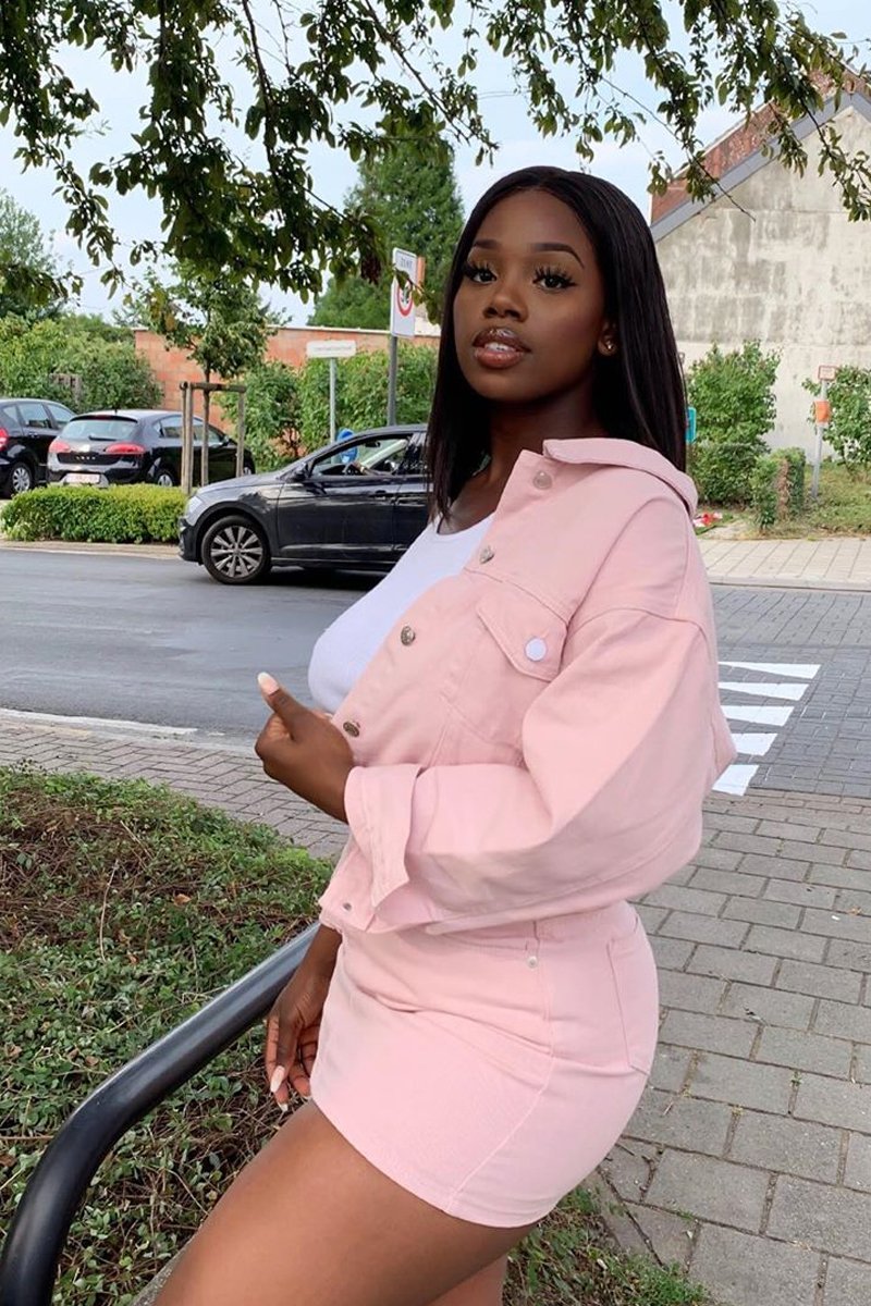 Light Pink Denim Skirt and Jacket Co-ord - Viola-Co-ords