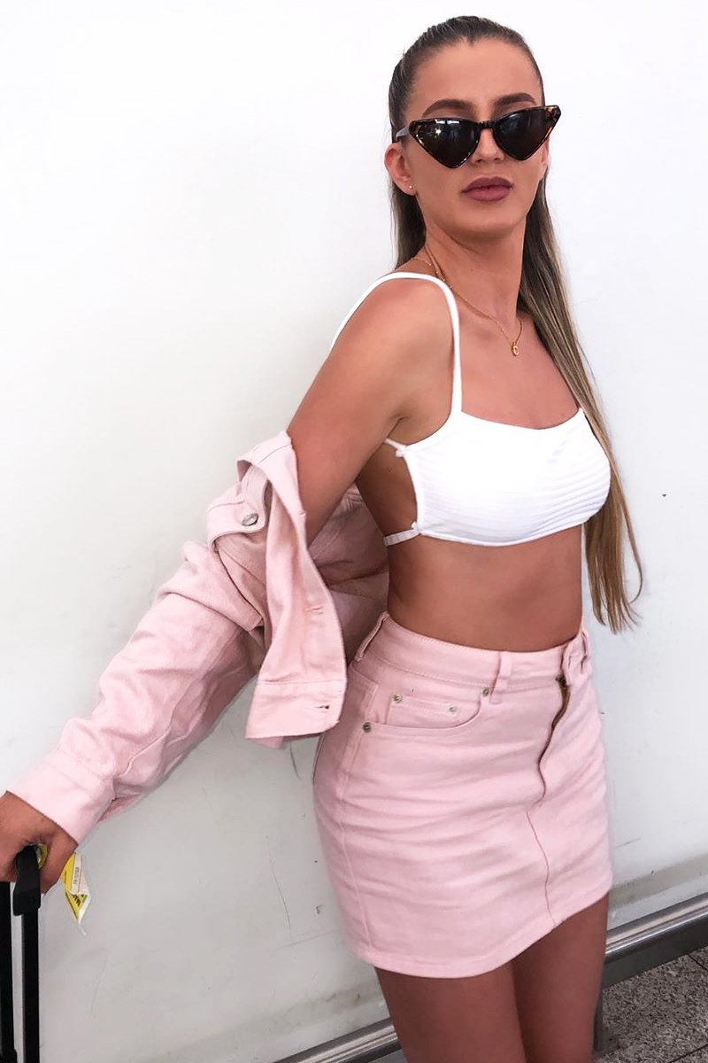 Light Pink Denim Skirt and Jacket Co-ord - Viola-Co-ords