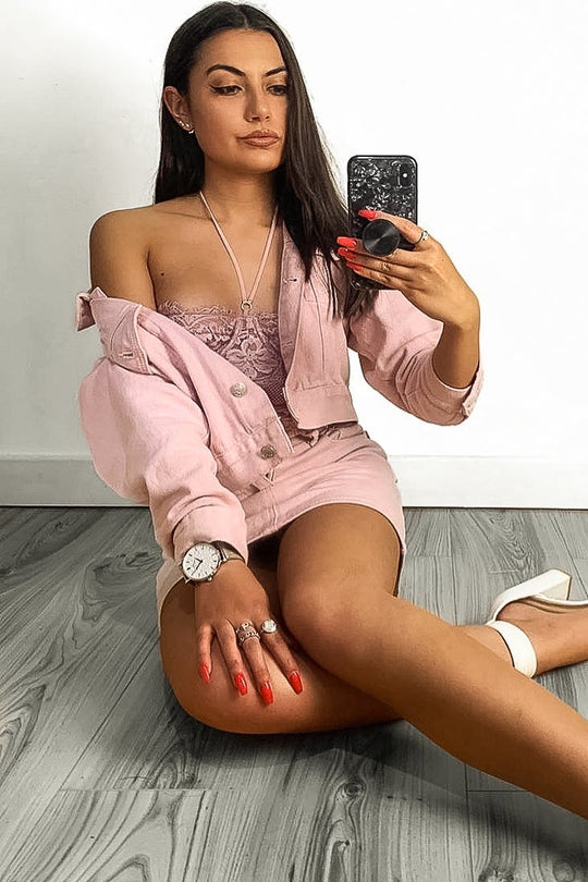 Light Pink Denim Skirt and Jacket Co-ord - Viola