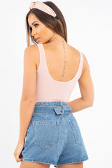 Light Pink Detail Tie Extreme Cropped Top - Trista-Crop Tops