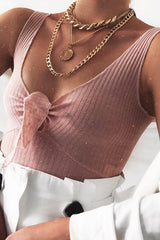 Light Pink Detail Tie Extreme Cropped Top - Trista-Crop Tops