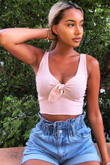 Light Pink Detail Tie Extreme Cropped Top - Trista-Crop Tops