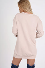 Light Pink Distressed Detail Sweatshirt Jumper Dress - Ivy-Jumper