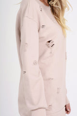 Light Pink Distressed Detail Sweatshirt Jumper Dress - Ivy-Jumper