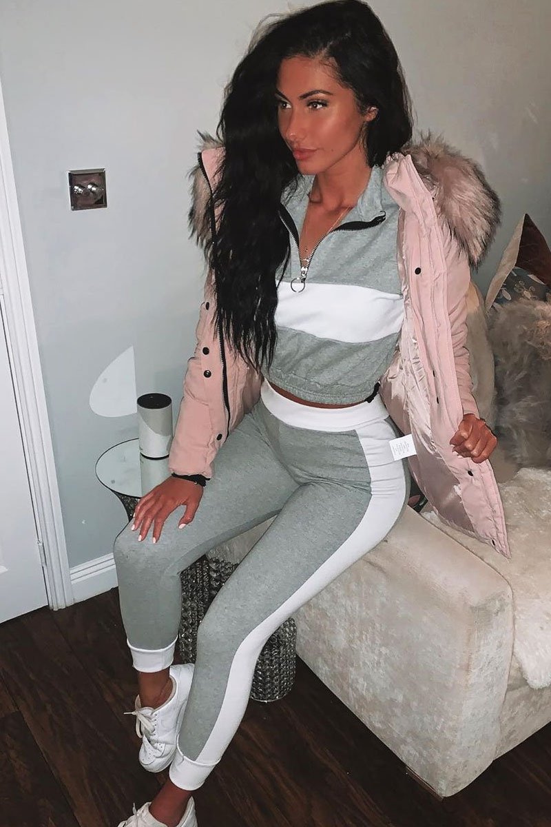 Light Pink Fur Trim Adjustable Waist Puffer Coat - Rossie-Coats