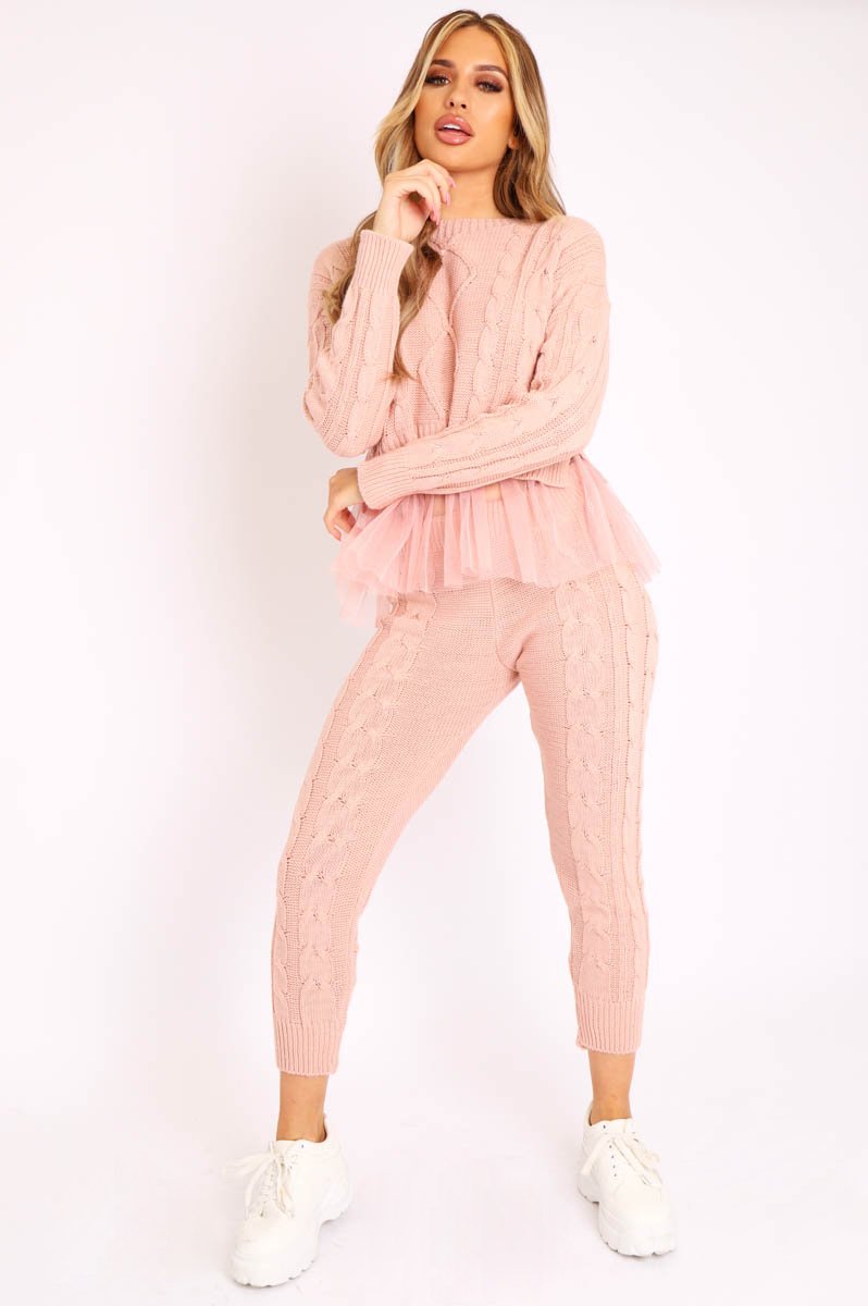 Light Pink Mesh Insert Jumper and Leggings Co-ord - Laurie-Co-ords