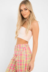 Light Pink One Shouldered Crop Top - Kamri-Crop Tops