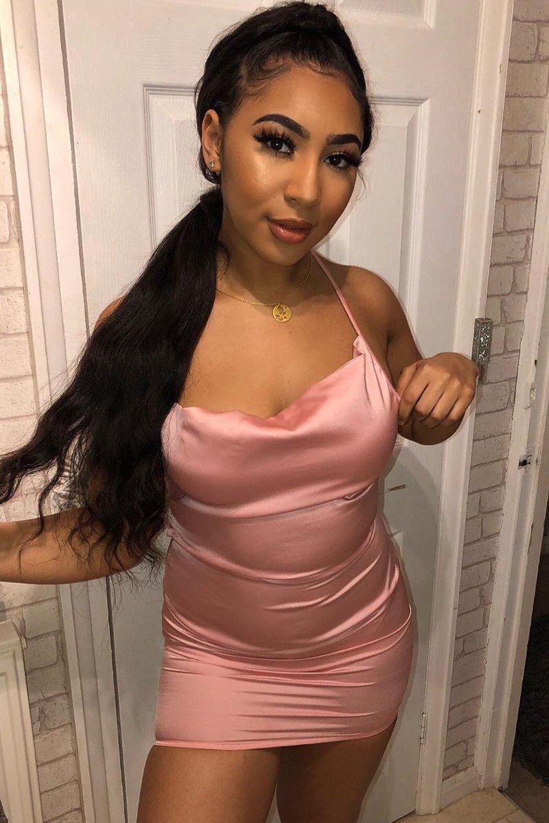 Light Pink Satin Lace Up Bodycon Mini Dress - Sira-Dresses