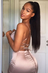 Light Pink Satin Lace Up Bodycon Mini Dress - Sira-Dresses