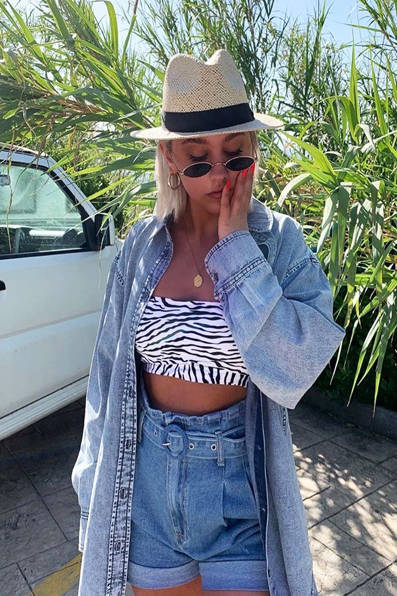 Light Wash Belted High Waist Paper Bag Shorts - Everlei-Shorts