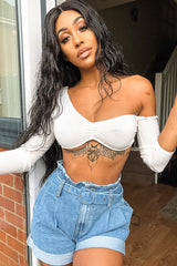 Light Wash Belted High Waist Paper Bag Shorts - Everlei-Shorts