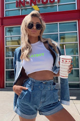 Light Wash Belted High Waist Paper Bag Shorts - Everlei-Shorts