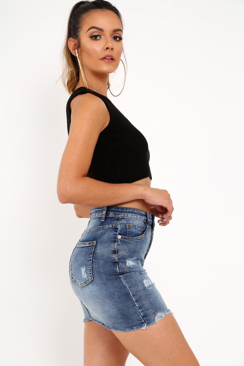 Light Wash Blue Distressed Denim Skirt - Blakelyn-Skirts
