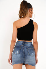 Light Wash Blue Distressed Denim Skirt - Blakelyn-Skirts