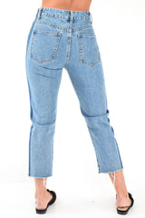 Light Wash Colour Block Fray Hem Jeans - Rhya-Jeans
