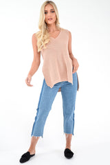 Light Wash Colour Block Fray Hem Jeans - Rhya-Jeans