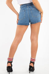 Light Wash D Ring Belted Paper Bag Denim Shorts - Katalia-Shorts