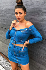 Light Wash Denim Biker Crop Top Skirt Co-Ord - Meika-Co-ords