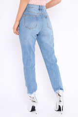 Light Wash Denim Exposed Zip Distressed Jeans - Aralyn-Jeans