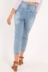 Light Wash Denim Frayed Hem Mom Jeans - Meena-Jeans