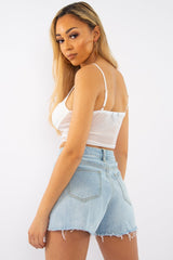 Light Wash Denim Frayed Shorts - Derica-Shorts