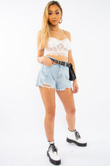 Light Wash Denim Frayed Shorts - Derica-Shorts