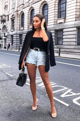 Light Wash Denim Frayed Shorts - Derica-Shorts