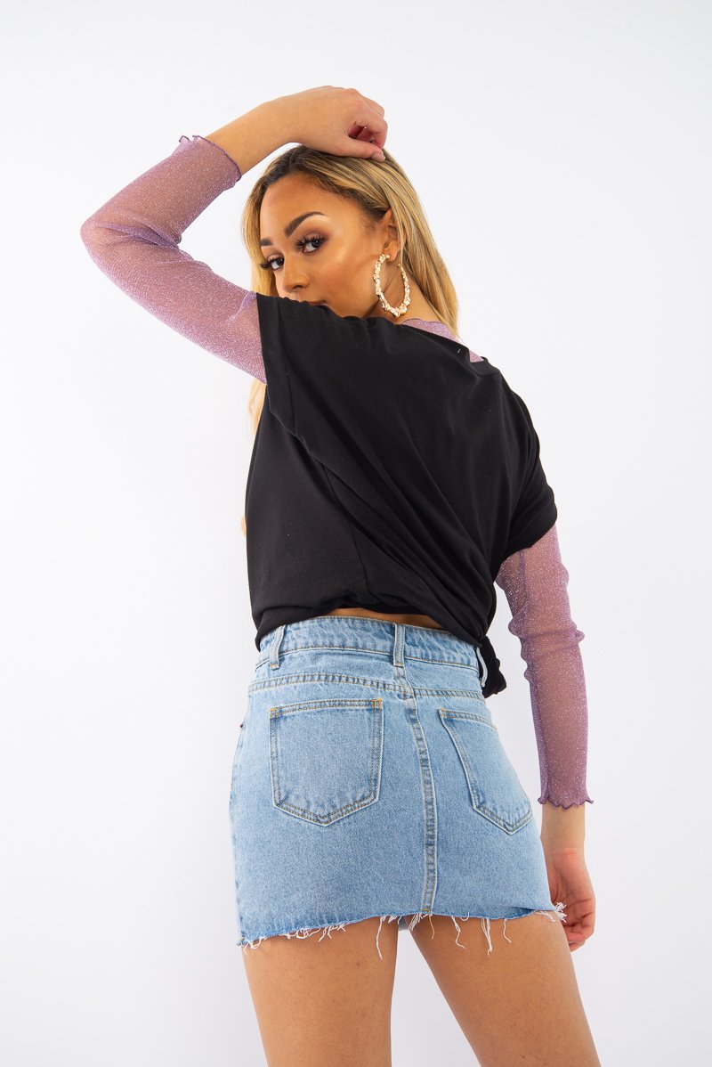Light Wash Denim Raw Edge Mini Skirt - Misty-Skirts