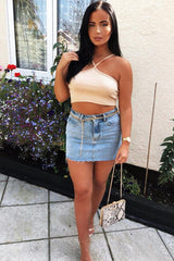 Light Wash Denim Raw Edge Mini Skirt - Misty-Skirts