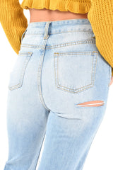 Light Wash Distressed Bum Rip Mom Jeans - Issi-Jeans
