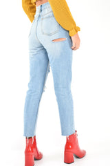 Light Wash Distressed Bum Rip Mom Jeans - Issi-Jeans