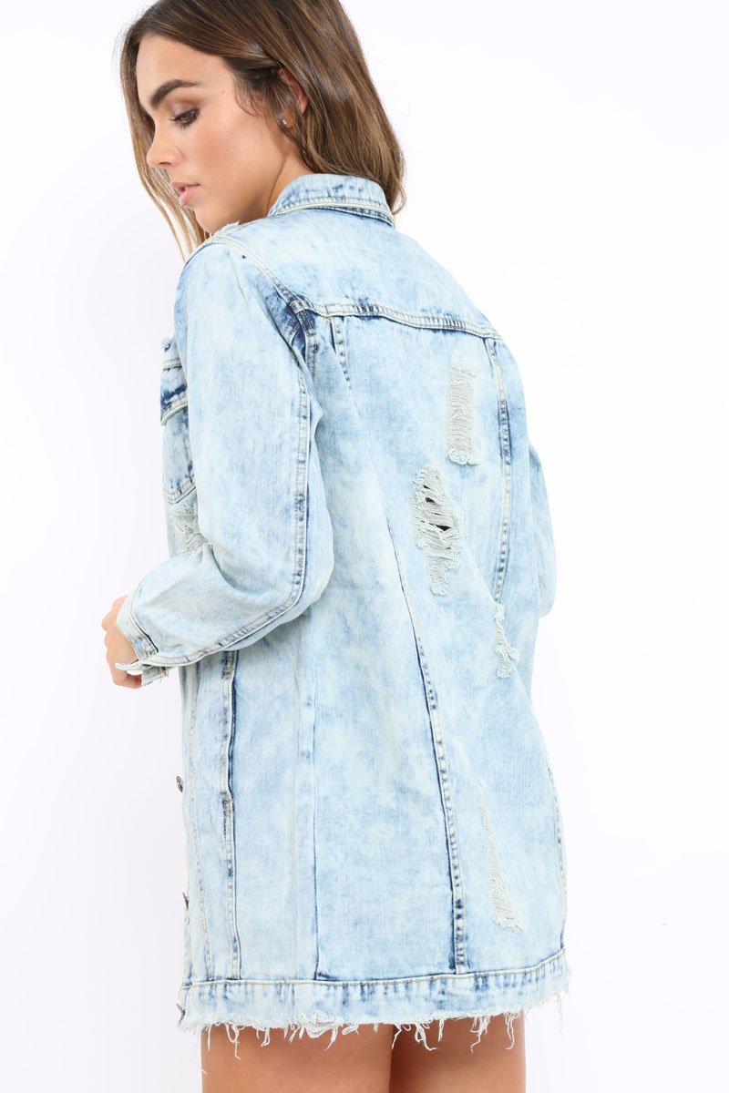Light Wash Distressed Denim Jacket - Saima-Jackets